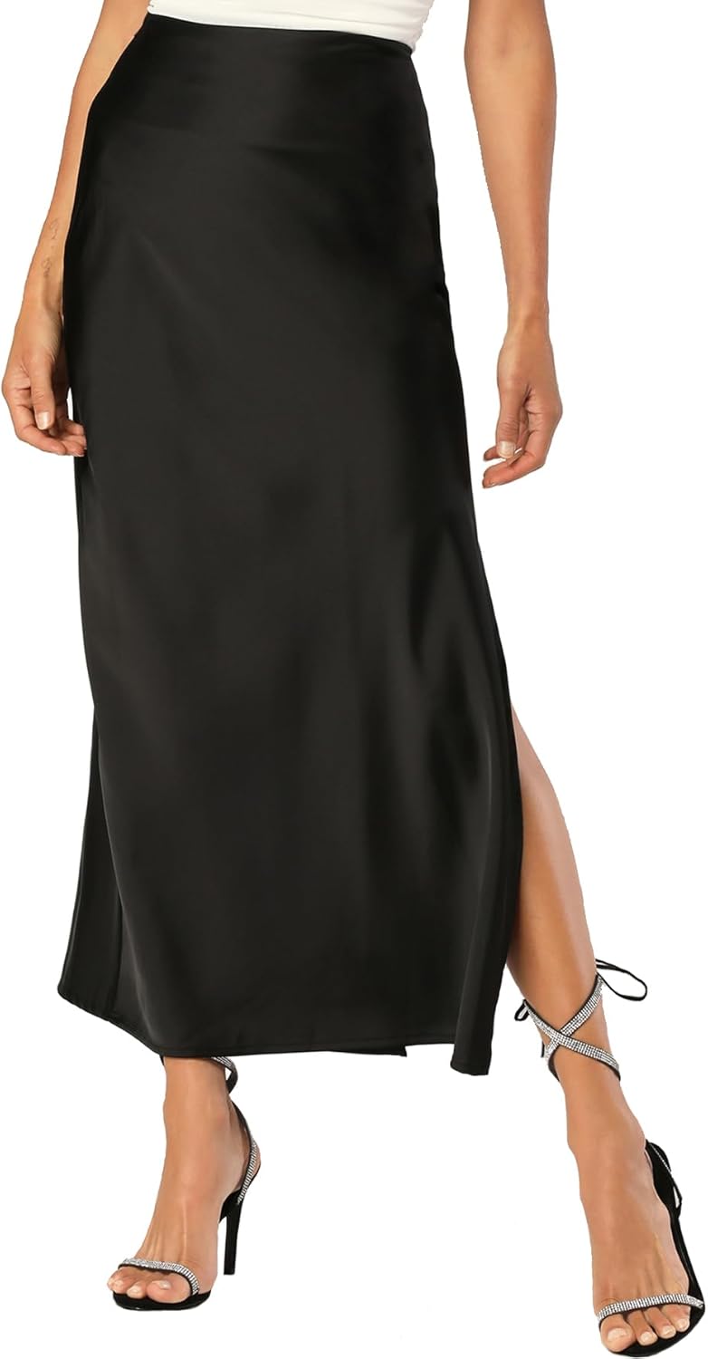 Womens Satin Silk Maxi Slit Skirt for Elegant Style and Comfort