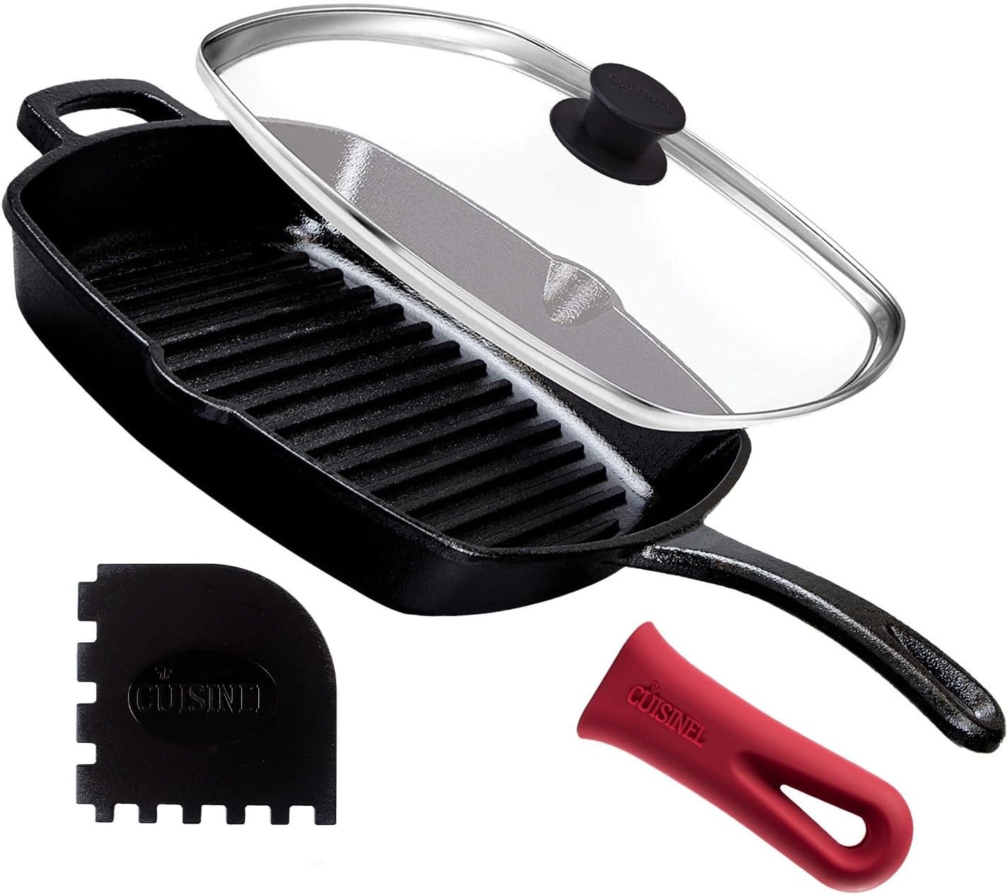Cuisinel Cast Iron Square Grill Pan for Indoor and Outdoor Use