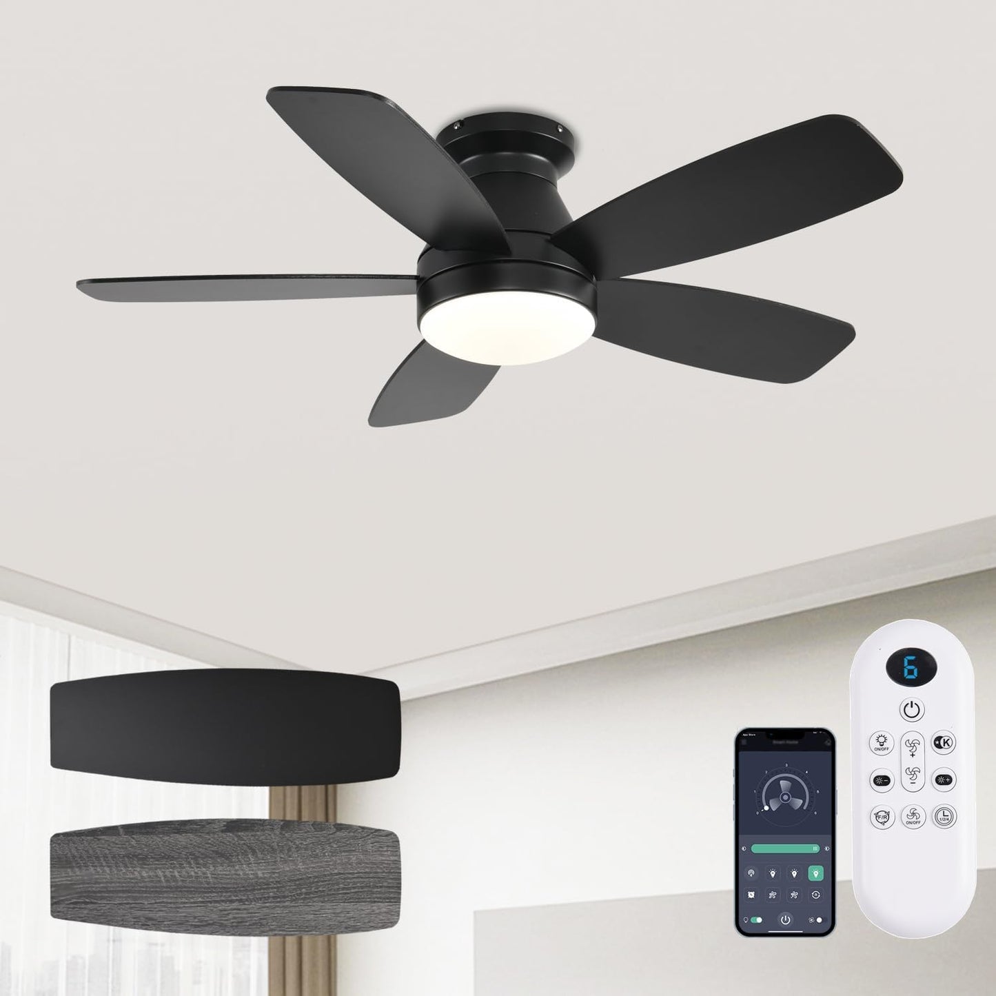 42 Inch Low Profile Ceiling Fan with Light and Remote Control