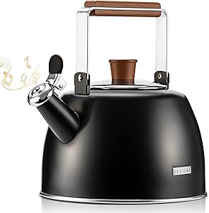 SUSTEAS 2.3QT Whistling Teapot - Chic Stainless Steel Kettle
