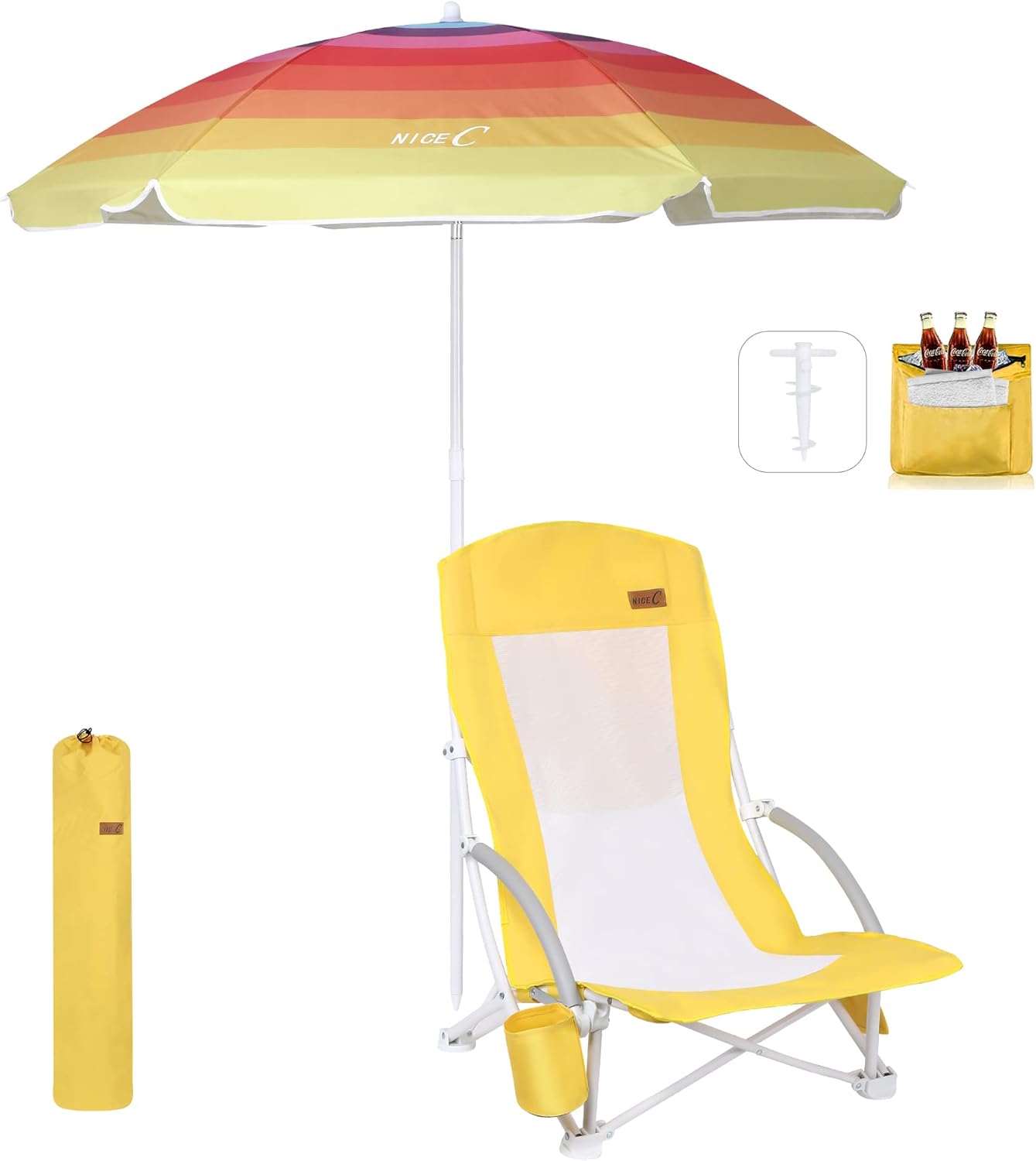 Nice C Beach Chair with Umbrella and Cooler for Ultimate Comfort