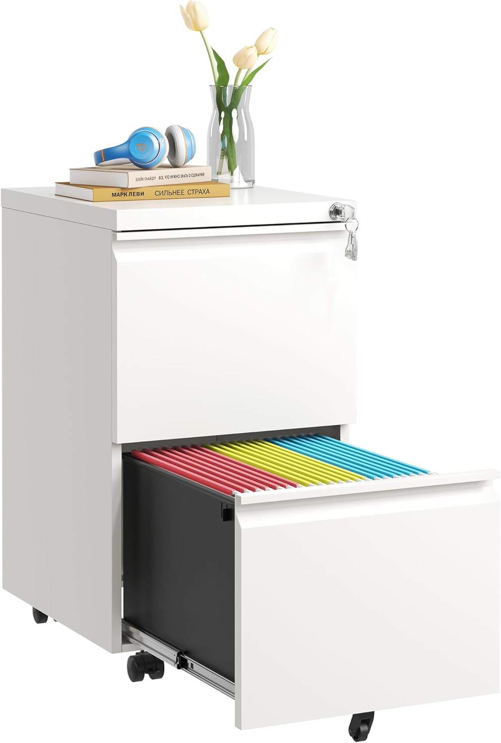 Secure & Stylish: 2 Drawer Mobile File Cabinet by FLIXELIO