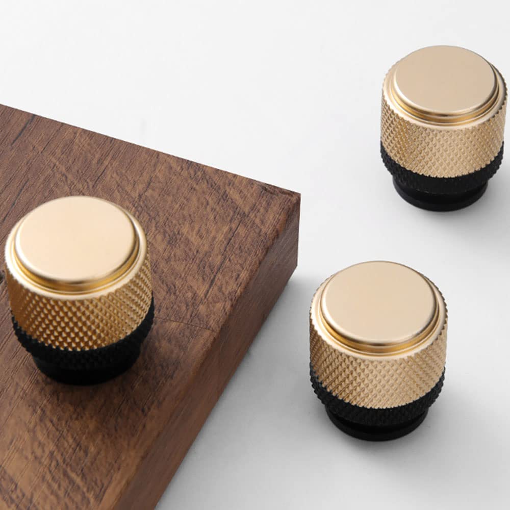 12 Pack 1 Inch Gold and Black Knurled Cabinet Knobs for Drawers