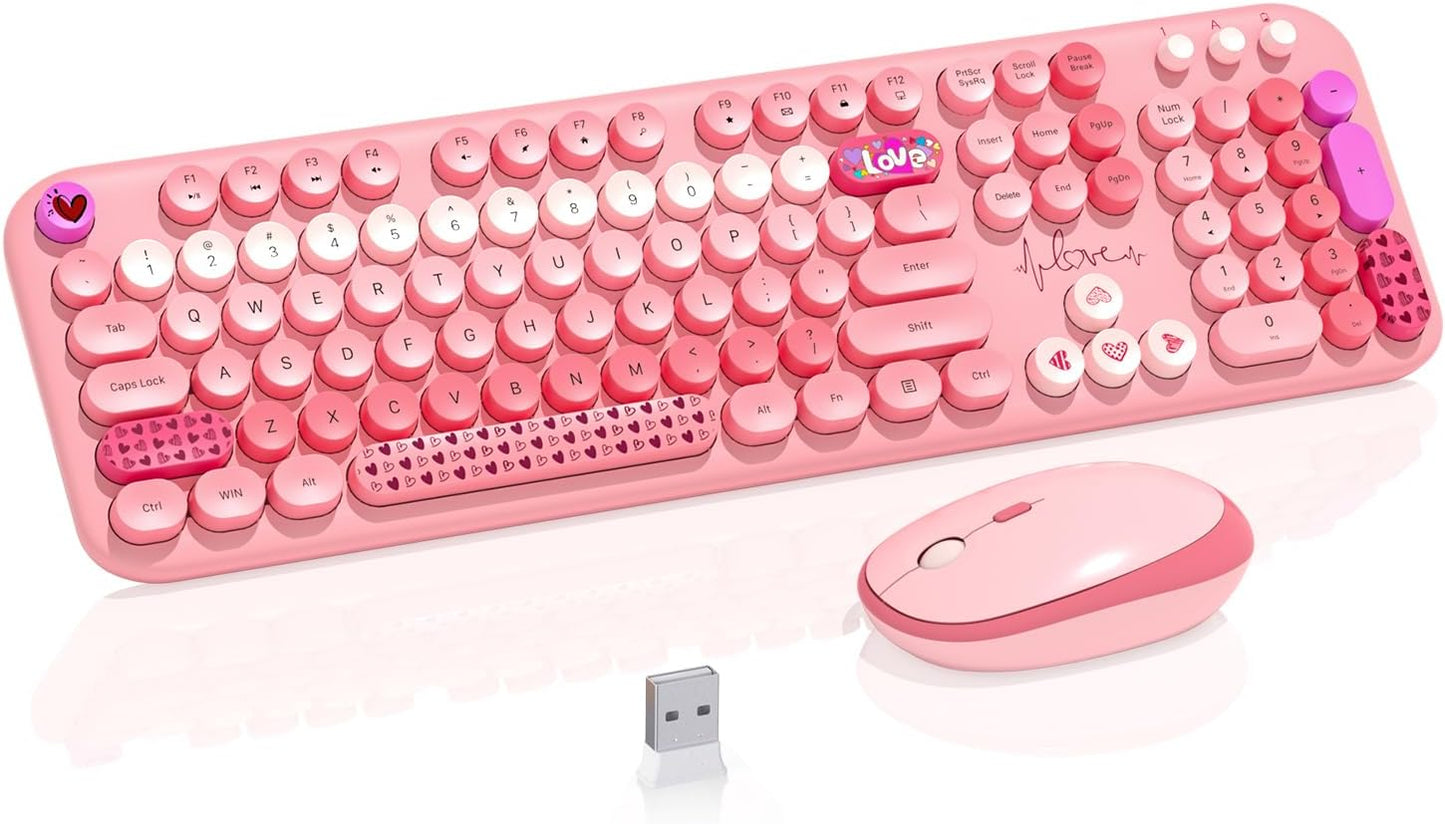 Victkeyory Retro Typewriter Wireless Keyboard Mouse Set - Pink