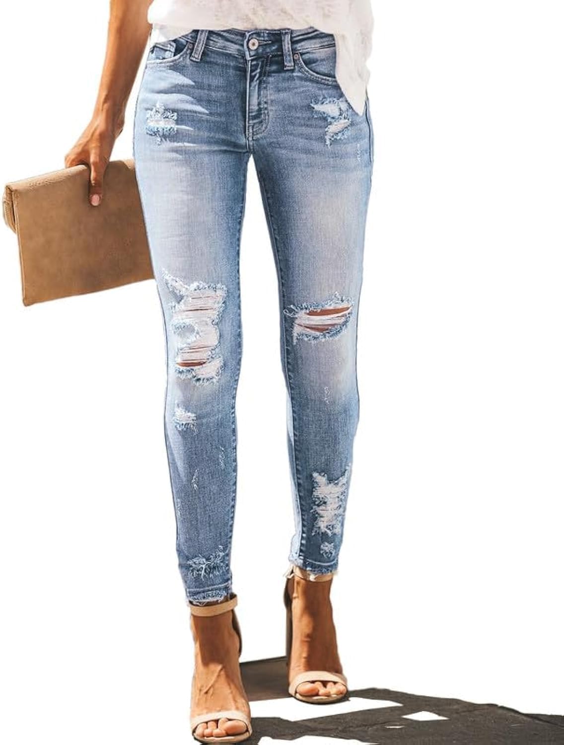Allimy Women's High Rise Skinny Stretch Ripped Jeans for Style