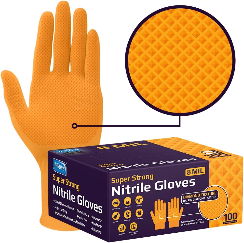 8 Mil Diamond Grip Nitrile Gloves | Heavy Duty | Mechanics & Food Safe