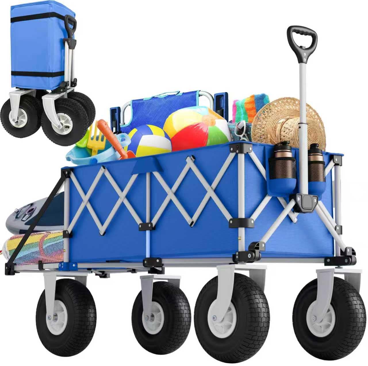 Blue Beach Wagon with Big Wheels for Sand - Heavy Duty Cart