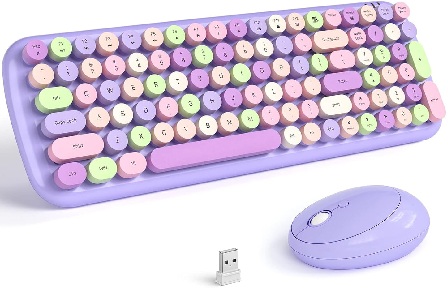 MOFII Retro Typewriter Wireless Keyboard + Mouse for PC/Computer/Laptop, Purple