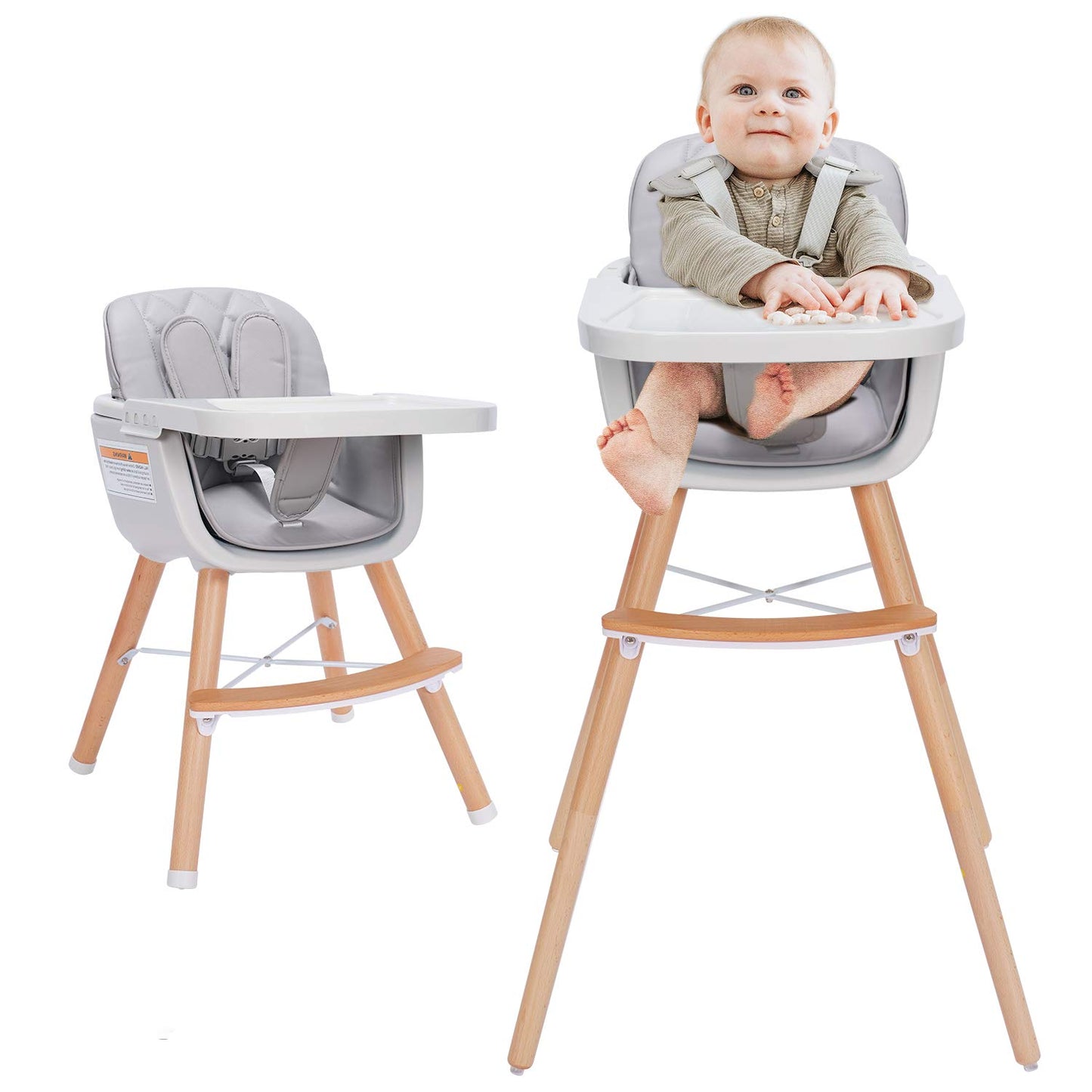 Mallify 3-in-1 Convertible Wooden High Chair for Toddlers