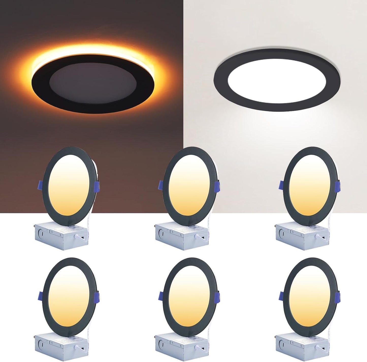 6 Inch Black Recessed Lights with Night Light Feature for Home