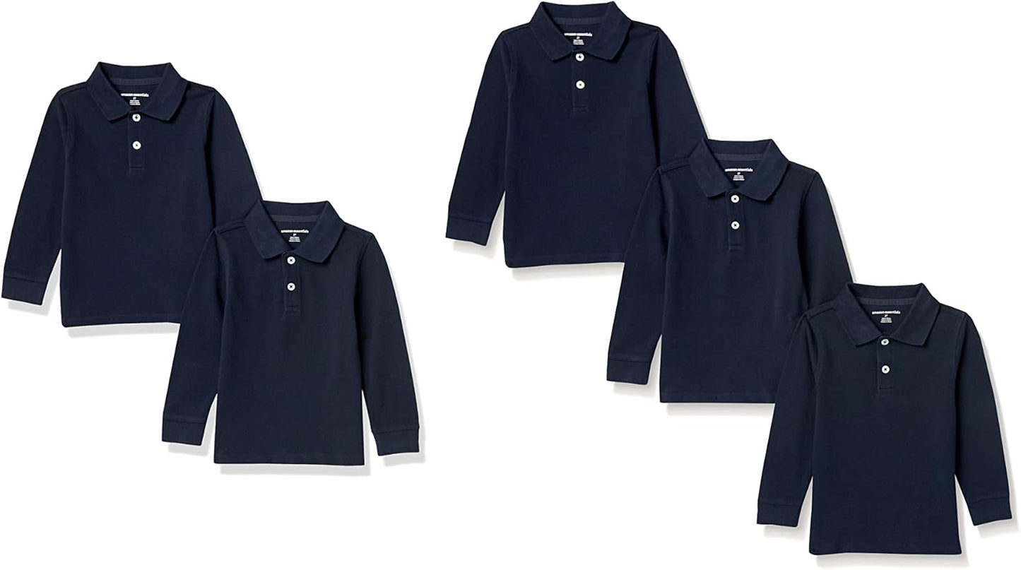 Boys and Toddlers' Uniform Long-Sleeve Pique Polo Shirt Multipacks