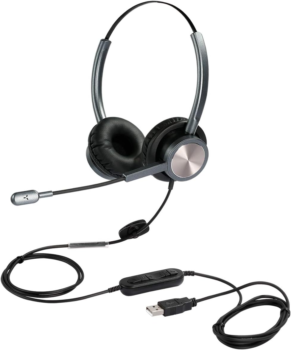 USB Headset with Microphone for PC Laptop - Noise Cancelling