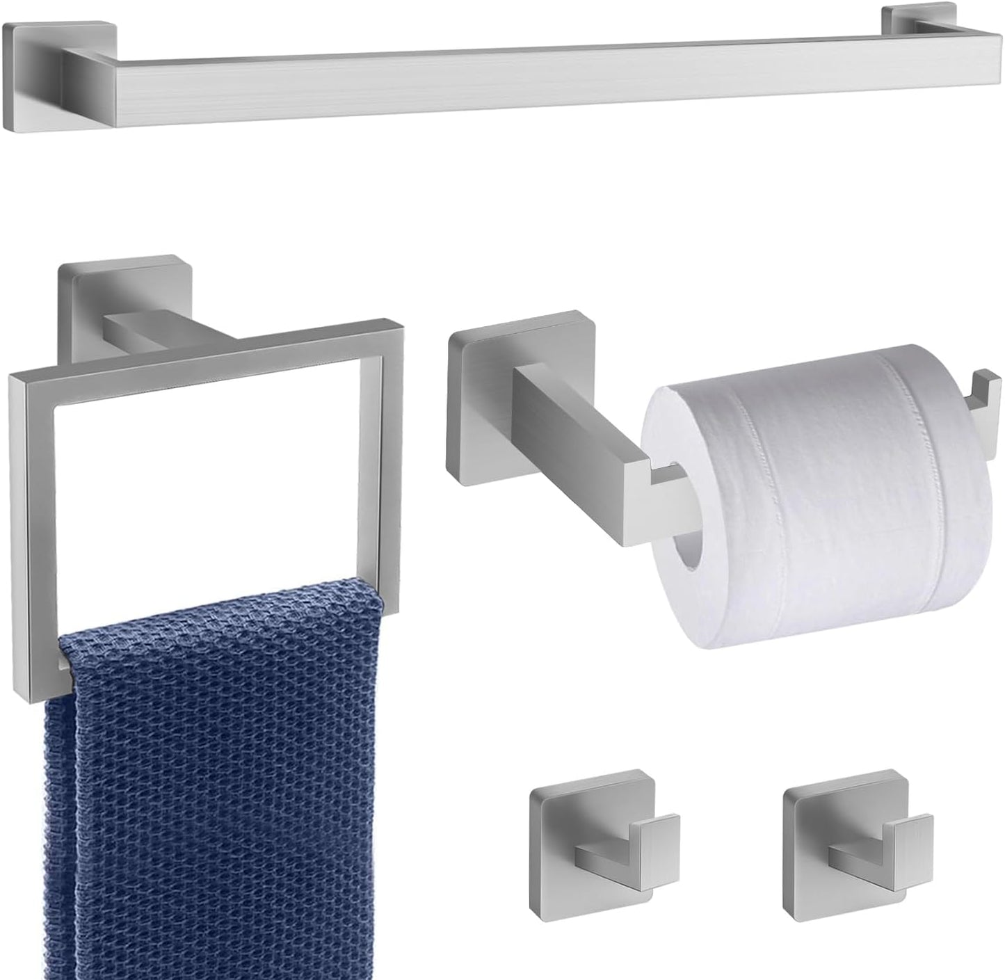 5 Piece Brushed Nickel Towel Bar Set for Modern Bathrooms