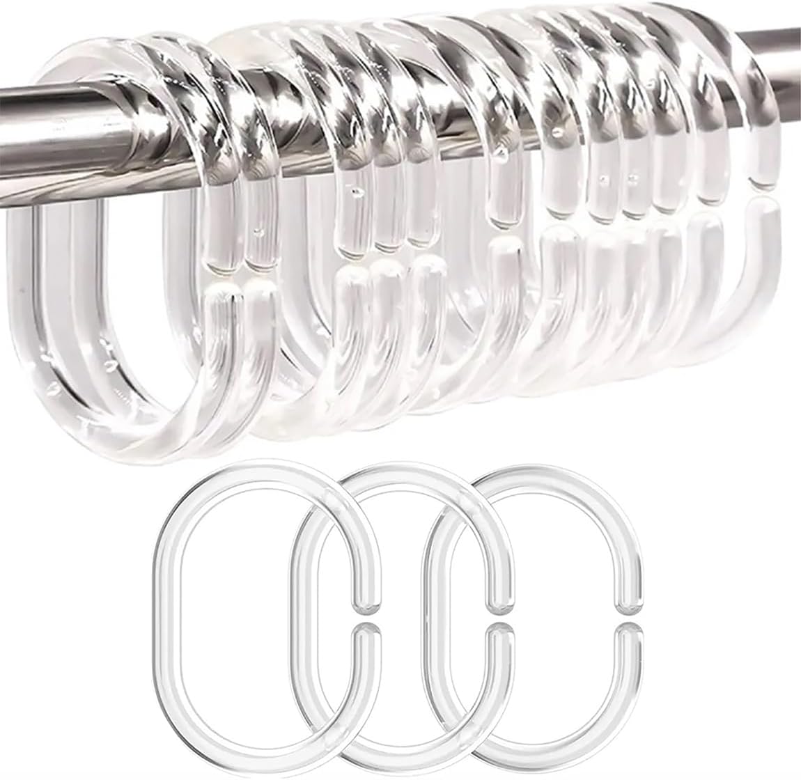 Resze Clear Plastic Shower Curtain Rings - Set of 24