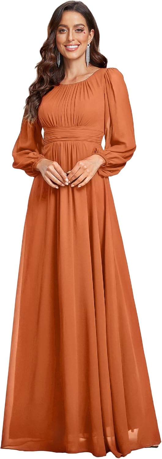 Elegant Long Sleeve A-Line Chiffon Formal Dress for All Occasions