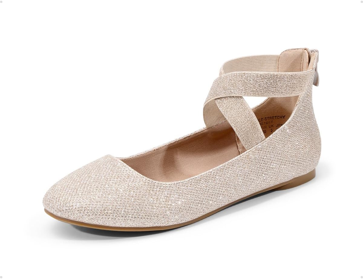 DREAM PAIRS Women's Comfortable Fashion Elastic Ankle Straps Flats