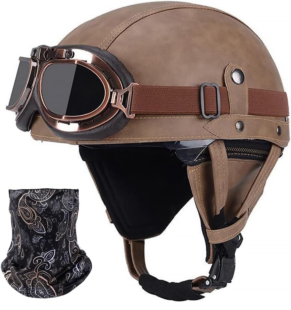 Vintage German Leather Motorcycle Half Helmet for Men and Women