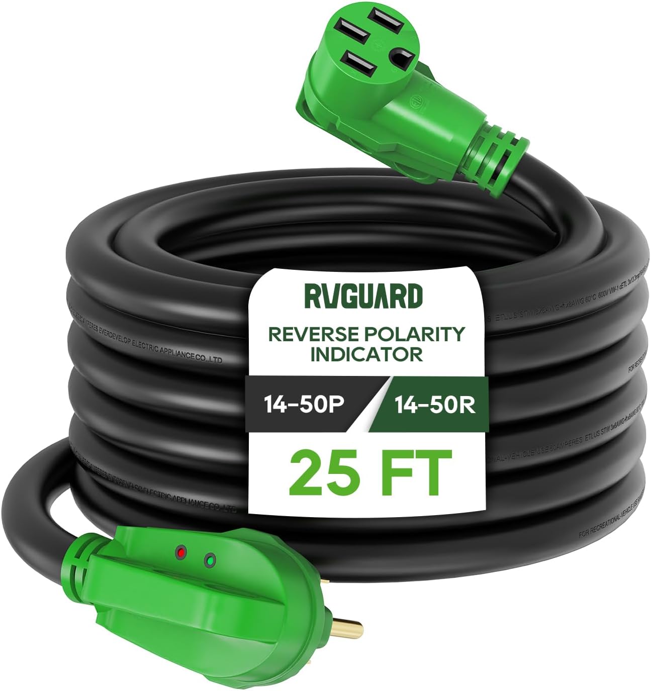 RVGUARD 50 Amp 25 Foot Extension Cord with Reverse Polarity Indicator