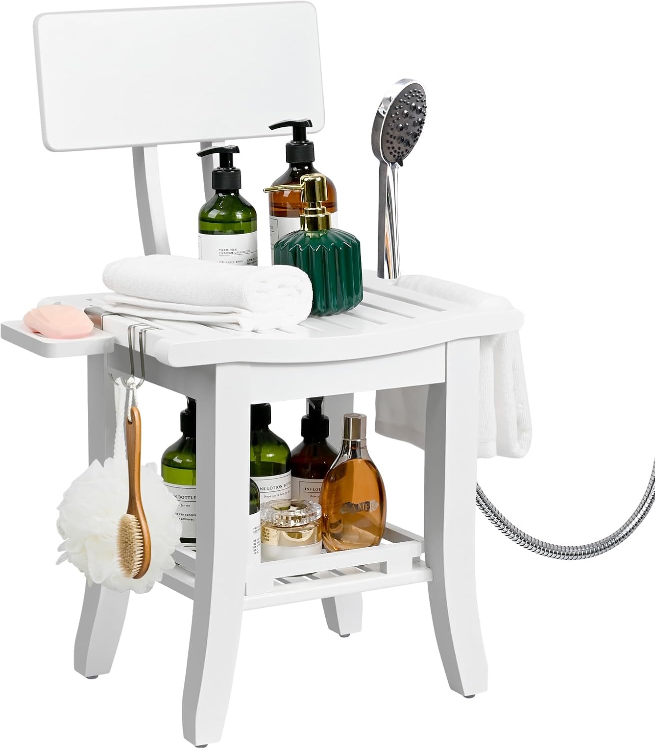 Ollieroo Bamboo Shower Chair: Two-Tier Storage