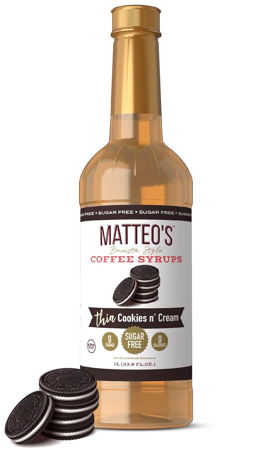 Matteo's Cookies & Cream Sugar-Free Coffee Syrup, Indulgent 33.8 Oz