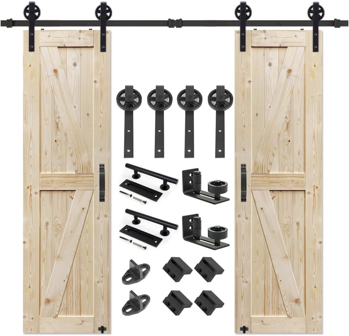 28 in x 84 in Double Unfinished British Brace Barn Door Kit