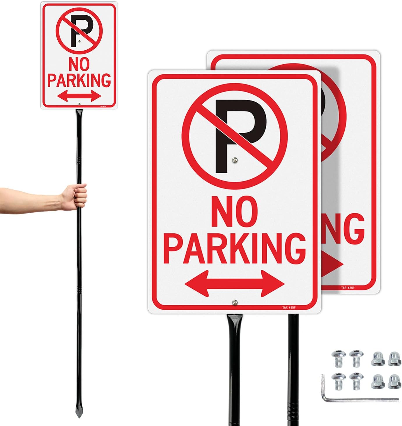 T&R Large No Parking Signs with 54in Stake - 2 Pack for Safety