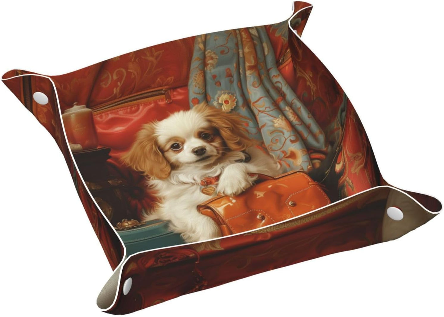 Waterproof Leather Catchall Tray - Small Dog Print Organizer