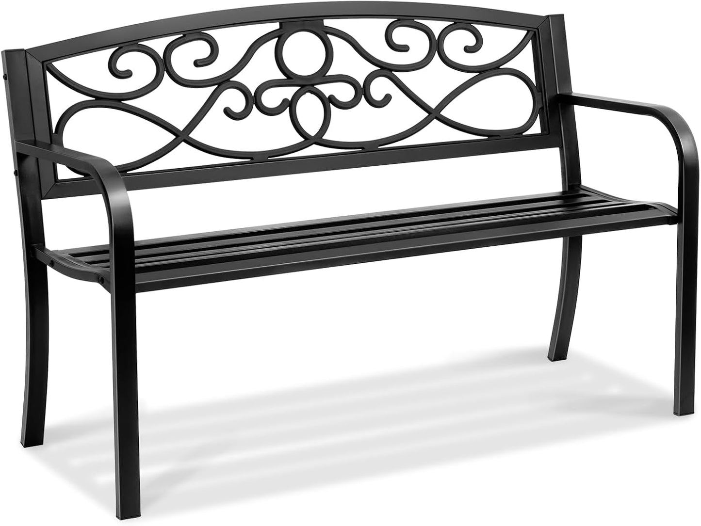 VEVOR Outdoor Bench with Backrest, 50in Metal Garden Bench