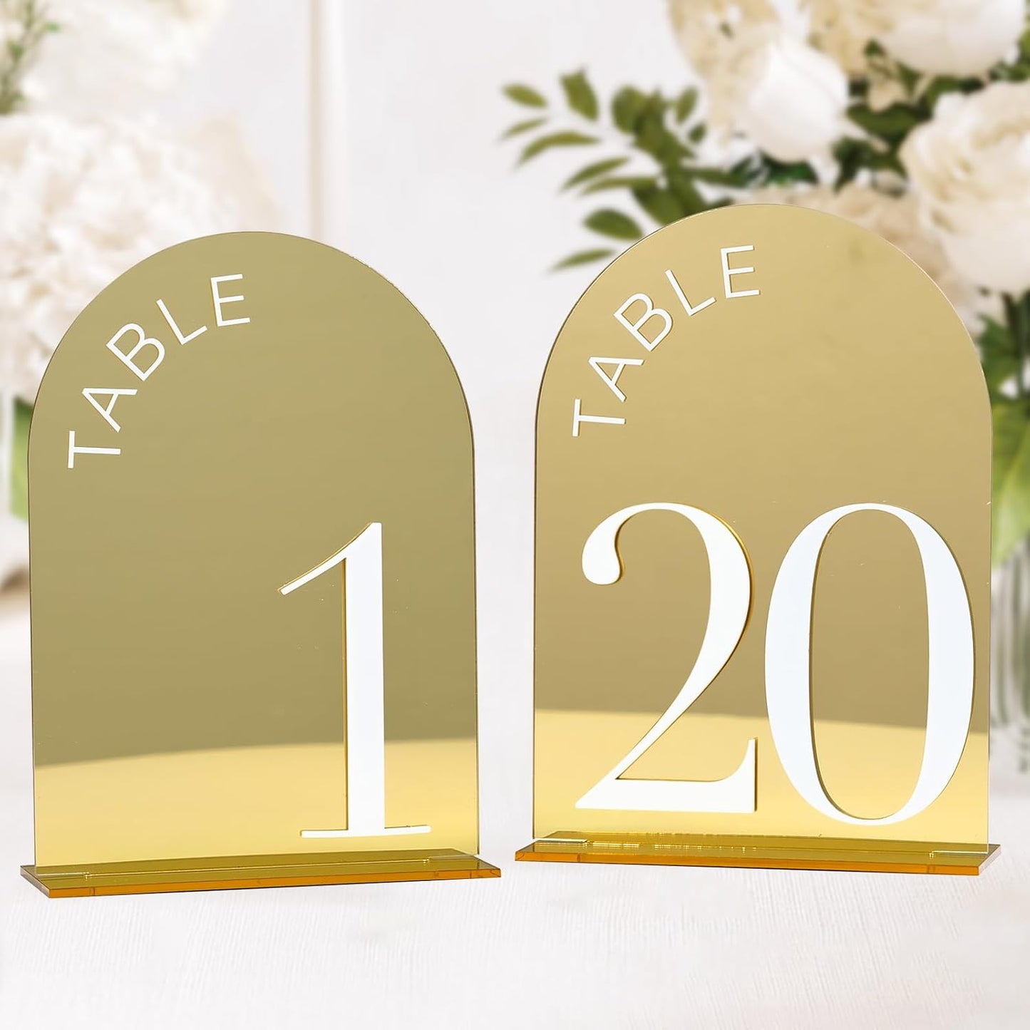 Gold Mirror Arch Table Numbers 1-20 for Elegant Weddings