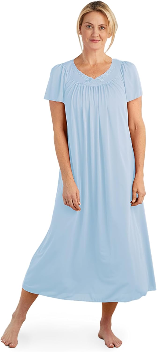 Miss Elaine Women's Long Tricot Nightgown with Flutter Sleeves