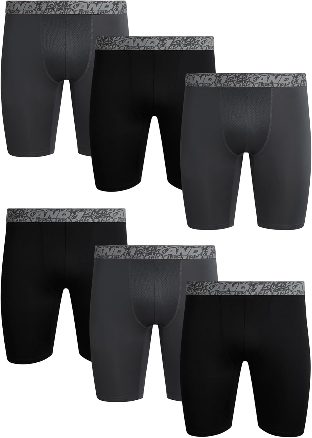 AND1 Mens Boxer Briefs - 6 Pack Long Leg Performance Comfort