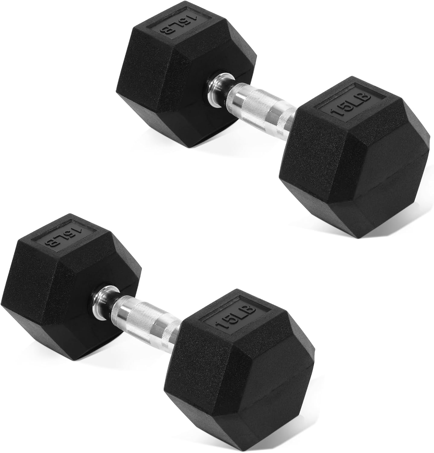 Rubber Encased Hex Dumbbell Set for Strength Training & Fitness