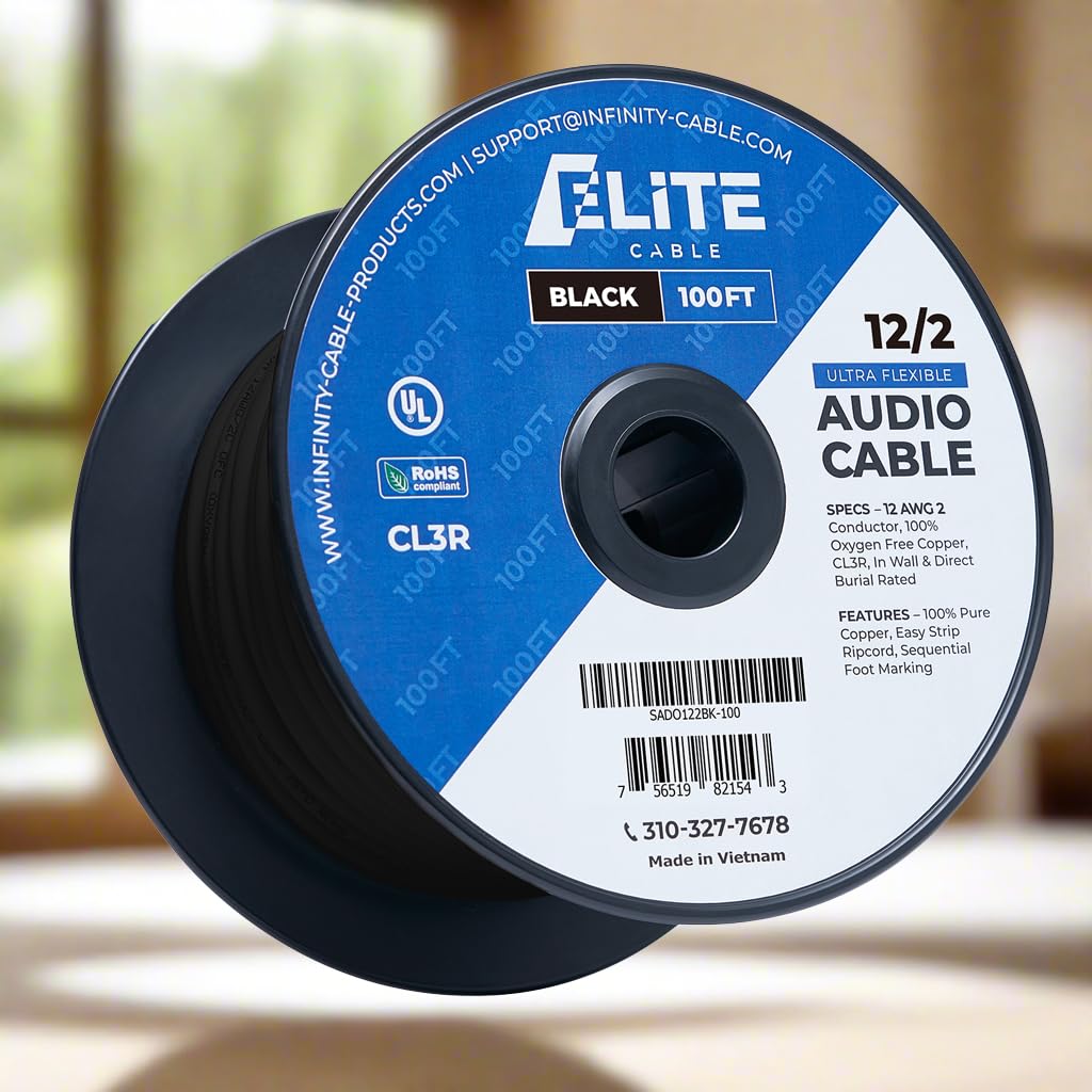 Elite 12/2 Speaker Wire 100ft - Premium Pure Copper Cable