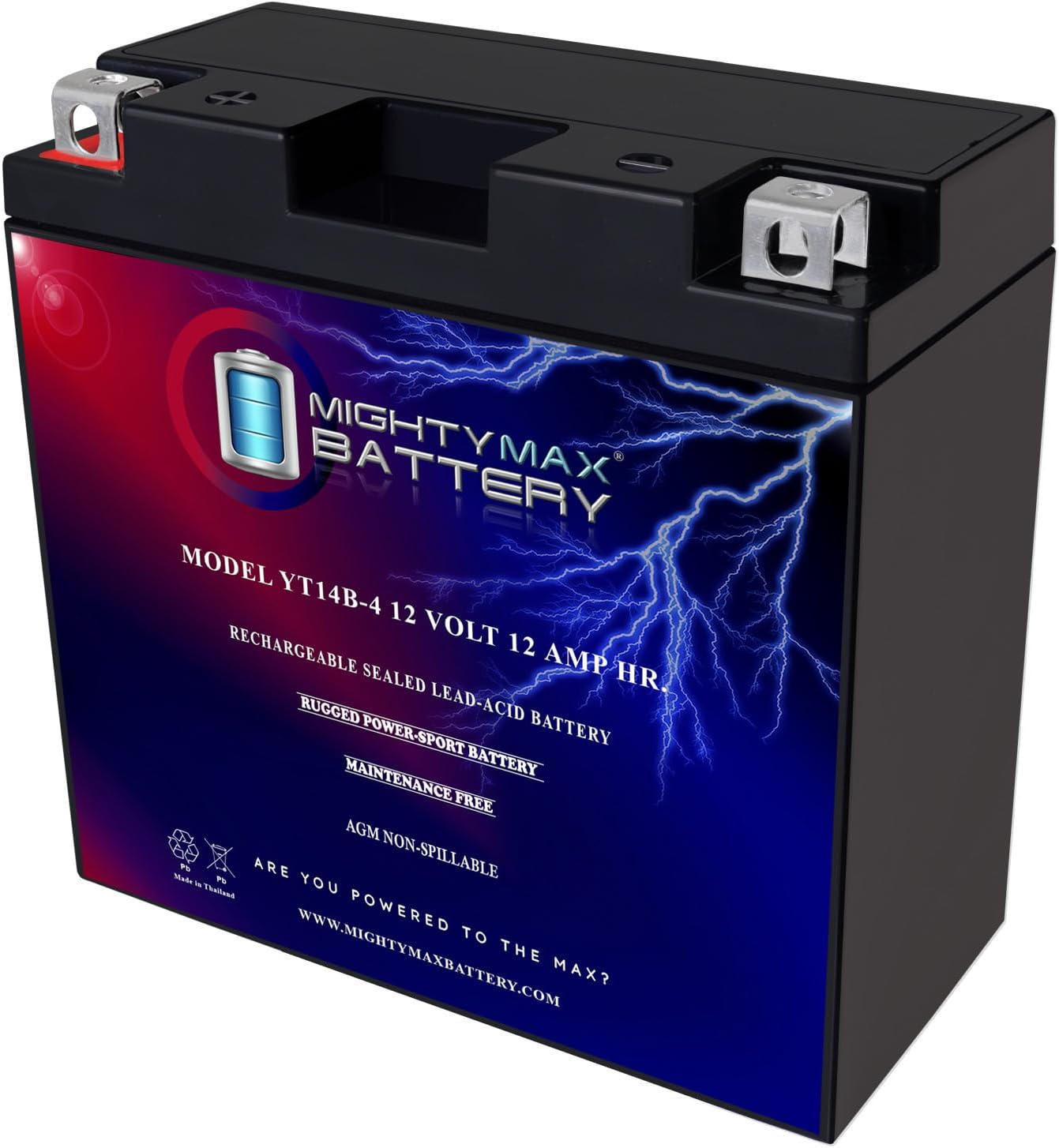Mighty Max YT14B-4 12V 12AH Rechargeable Motorcycle Battery