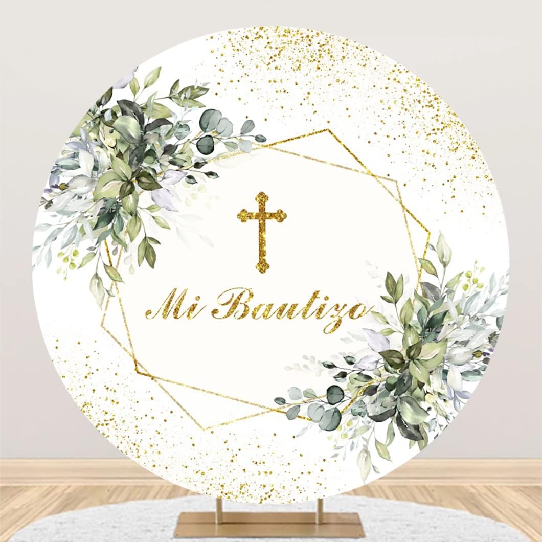 Laeacco Mi Bautizo Round Backdrop for First Holy Communion