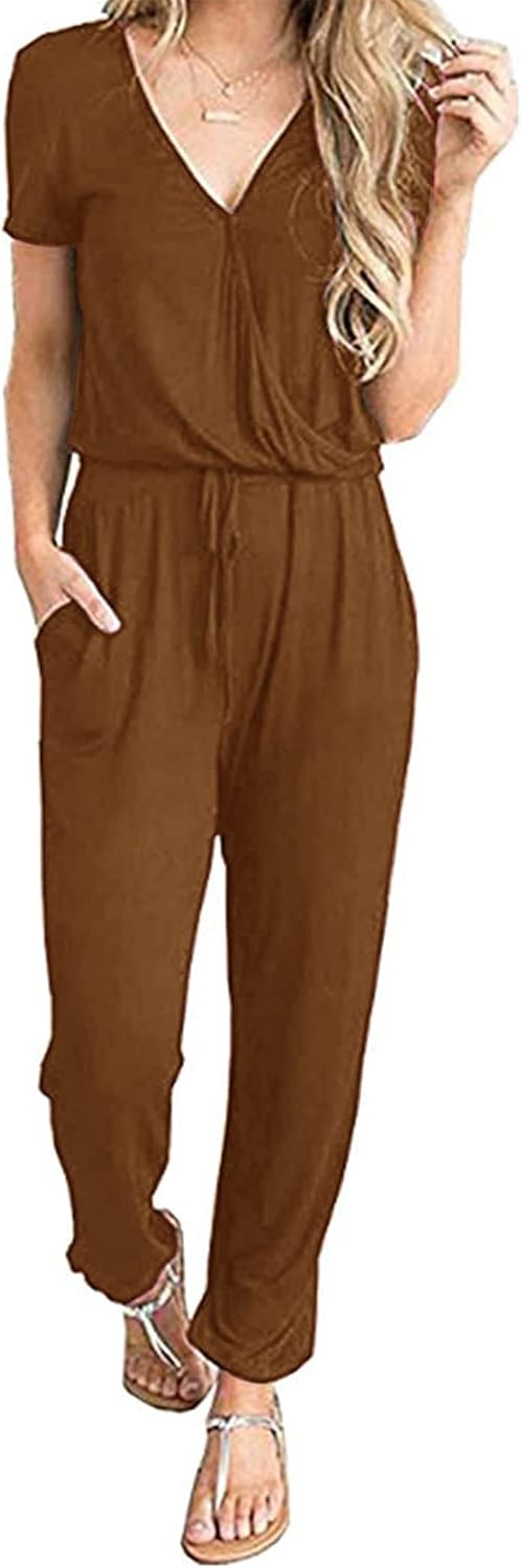 PRETTYGARDEN Summer Casual Short Sleeve Jumpsuits for Women