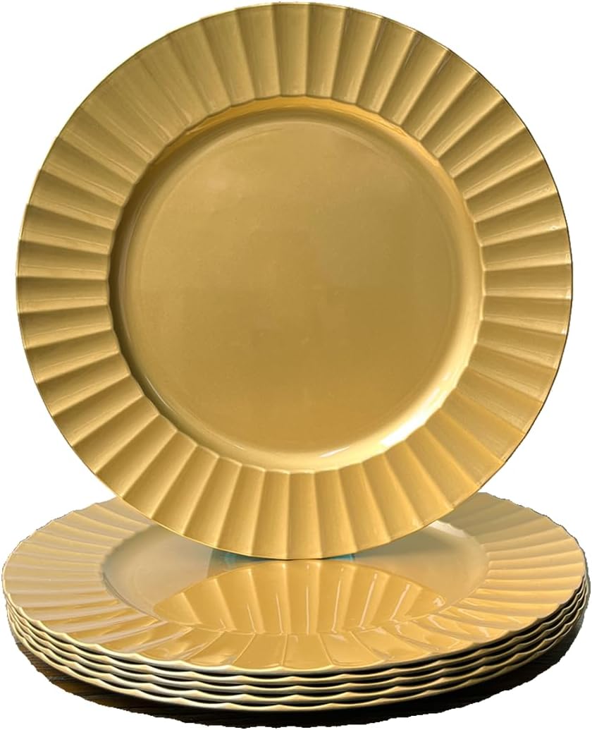 Set of 6 Gold Scalloped Charger Plates - Elegant Dining & Decor