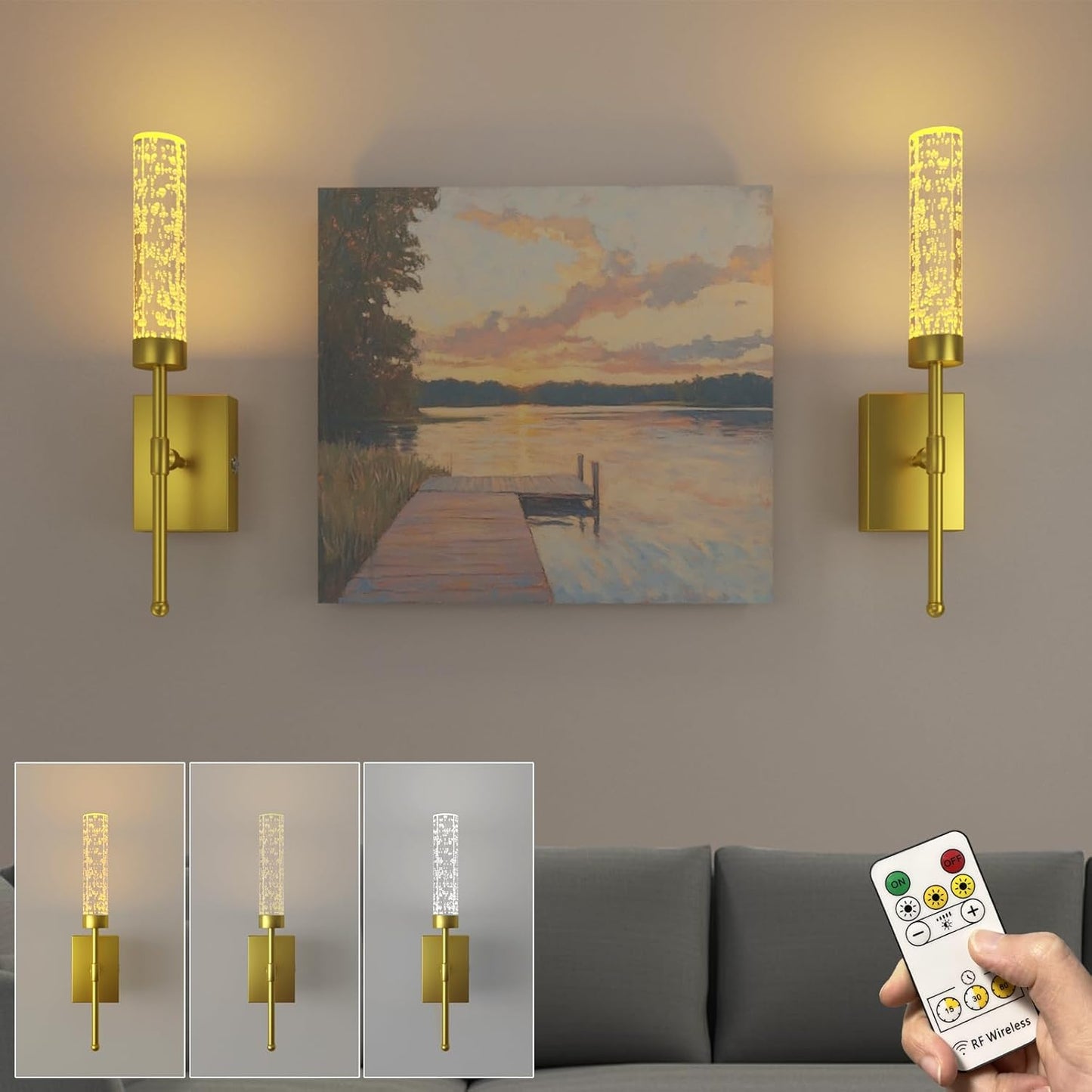 LED Crystal Battery Wall Sconce with Remote Control & Timer