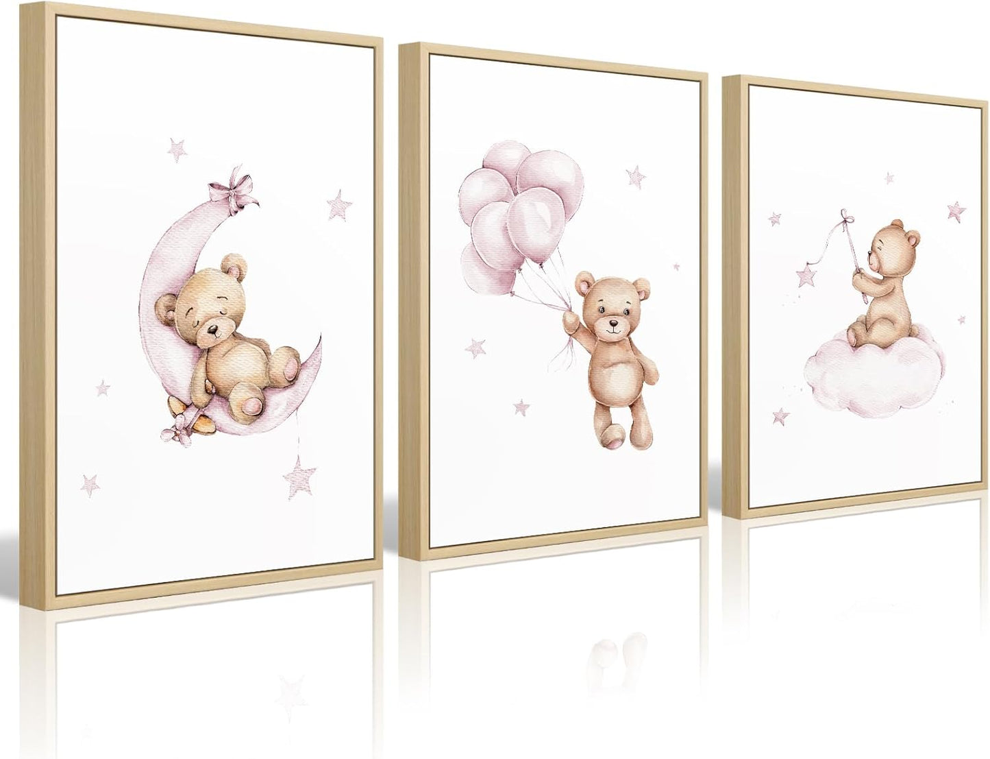 Bear Nursery Wall Art Decor Set of 3 Teddy Bear Canvas Prints