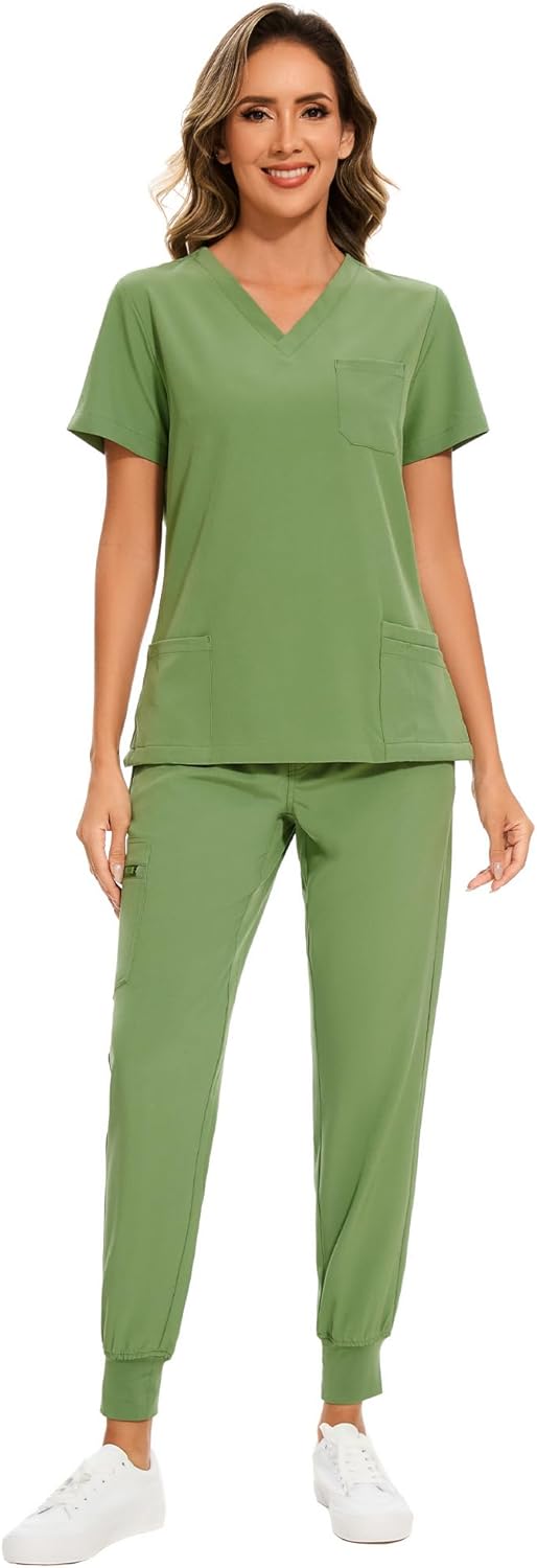 COZYFIT Scrubs for Women Set - Stylish V-Neck Top & Jogger Pants