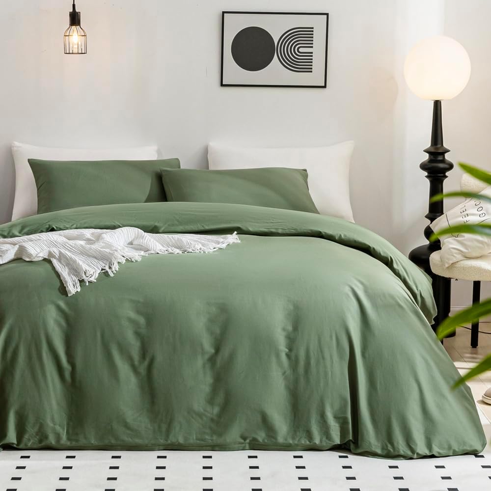 JELLYMONI Green Duvet Cover Full Size - Soft Cotton Bedding Set