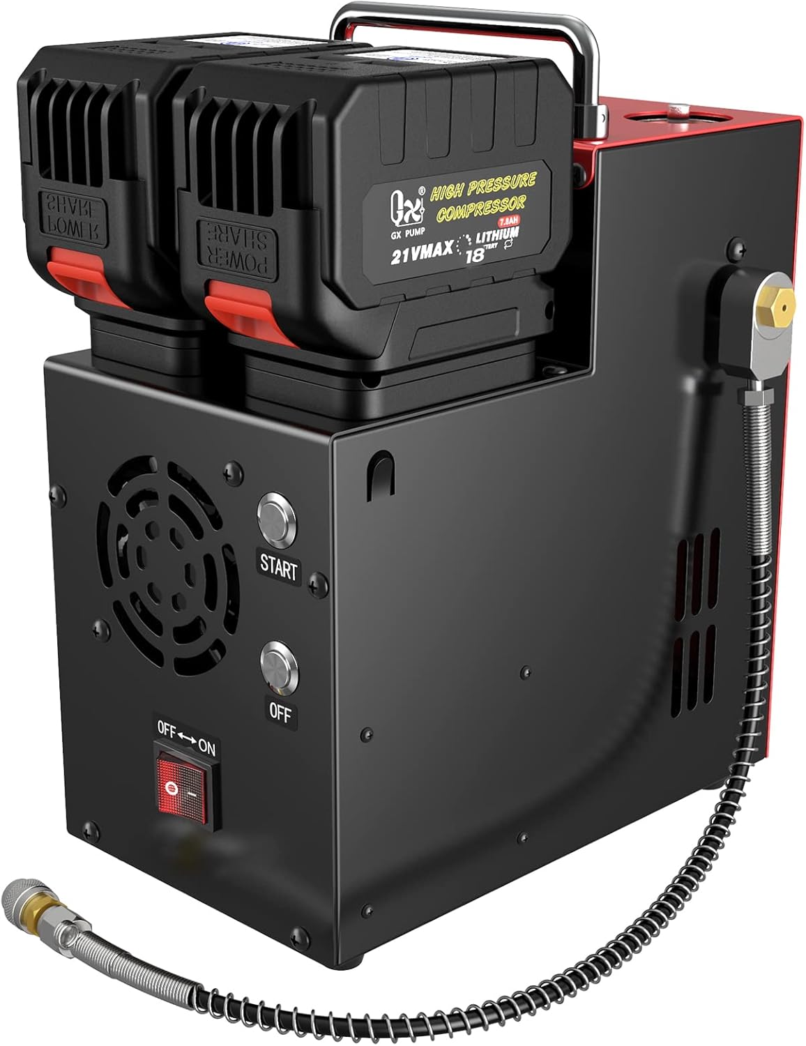 Powerful PCP Air Compressor, Dual Batteries, Set Pressure, Auto-Shutoff