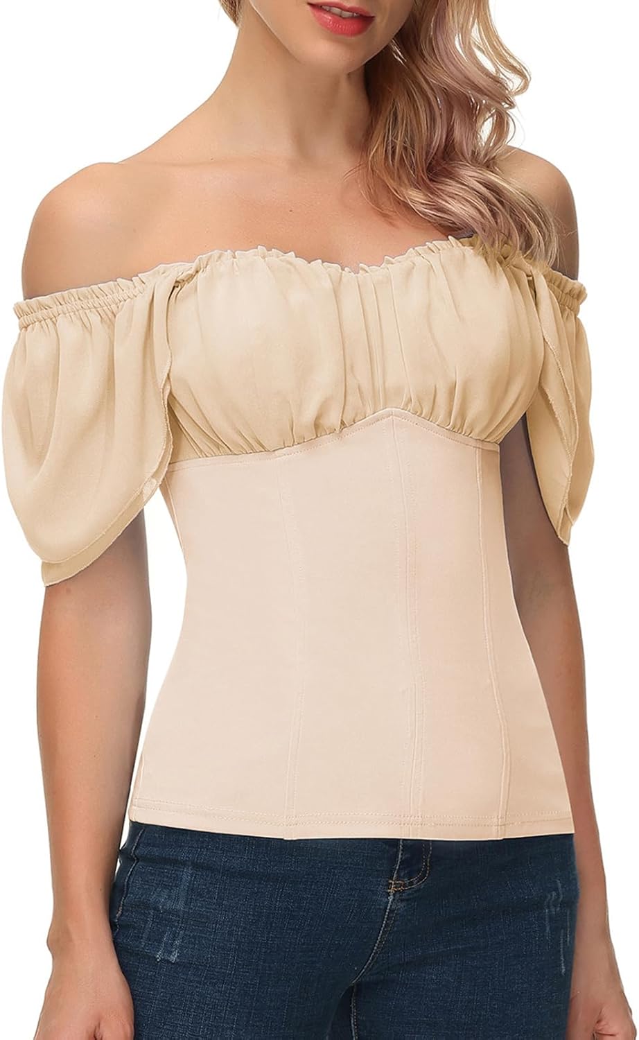 Renaissance Off Shoulder Flutter Short Sleeve Top for Women
