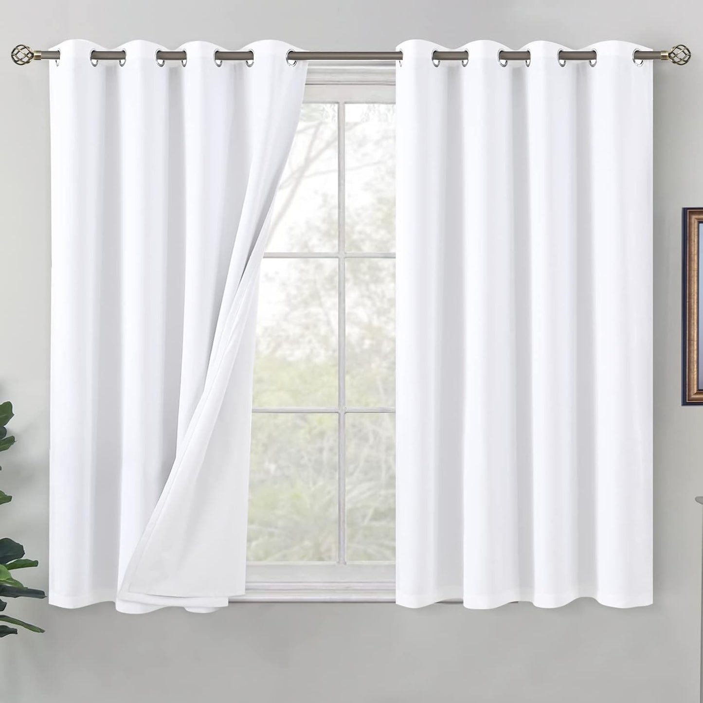 BGment White Blackout Curtains for Bedroom, 45 Inch Length Set