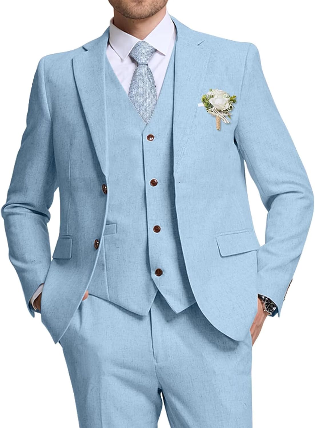 High-End Suits Retro Linen Suit for Men Slim Fit 3 Pieces