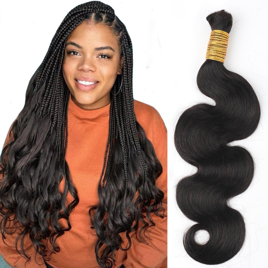 Human Braiding Hair for Boho Braids - 16in Body Wave Bulk