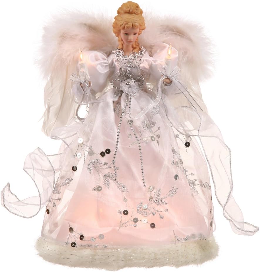 Vickerman Ice Palace Lighted White and Silver Angel Tree Topper