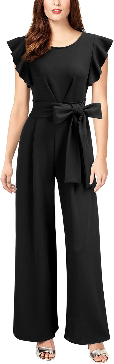 Knitee Women's Vintage Sleeveless Ruffle High Waist Romper
