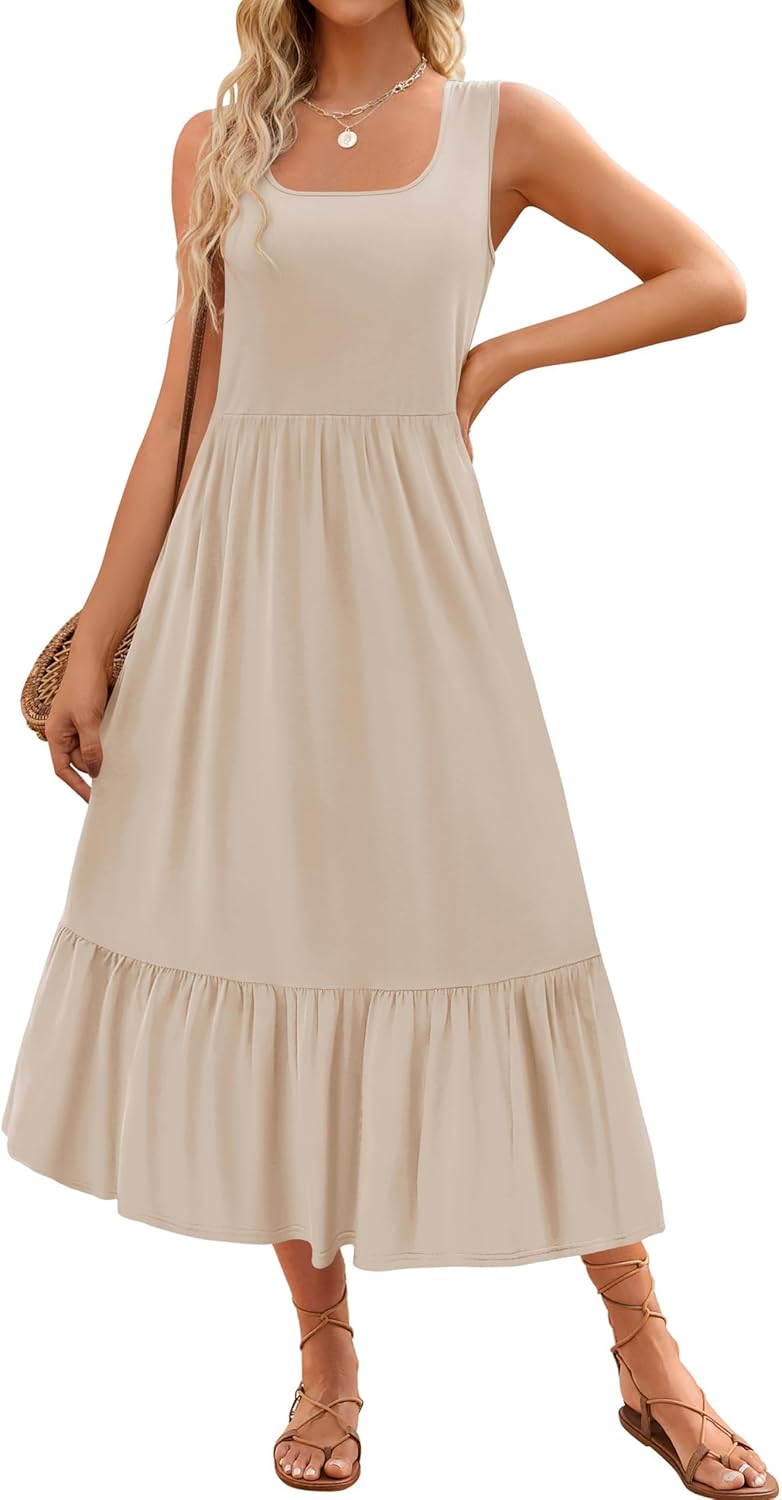 ZESICA Women's Summer Sleeveless Maxi Dress with Pockets