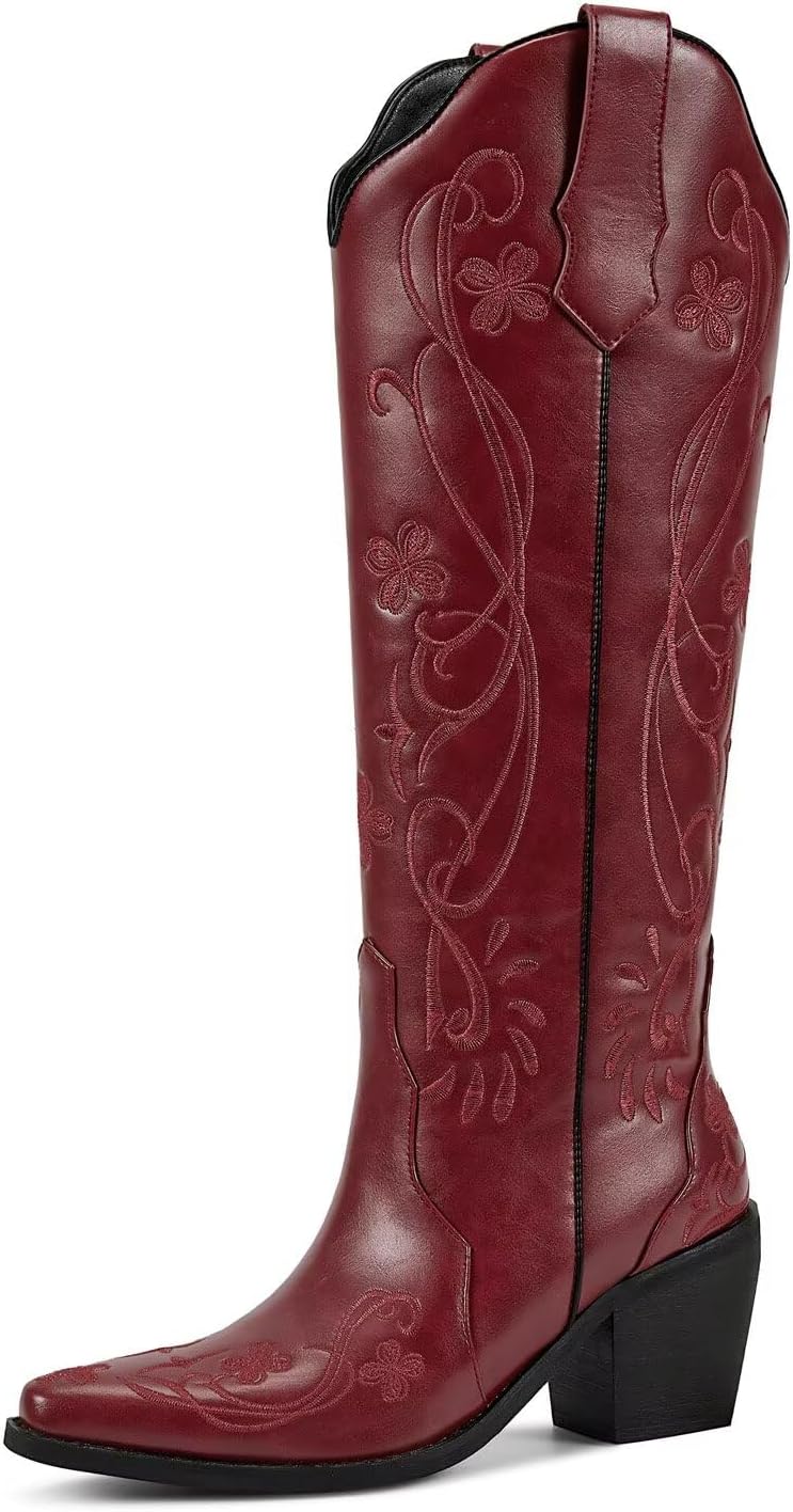 Stylish Knee High Cowboy Boots for Women with Floral Embroidery